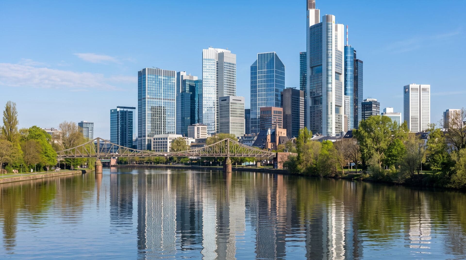 Skyline von Frankfurt am Main über dem Fluss (Symbolbild)